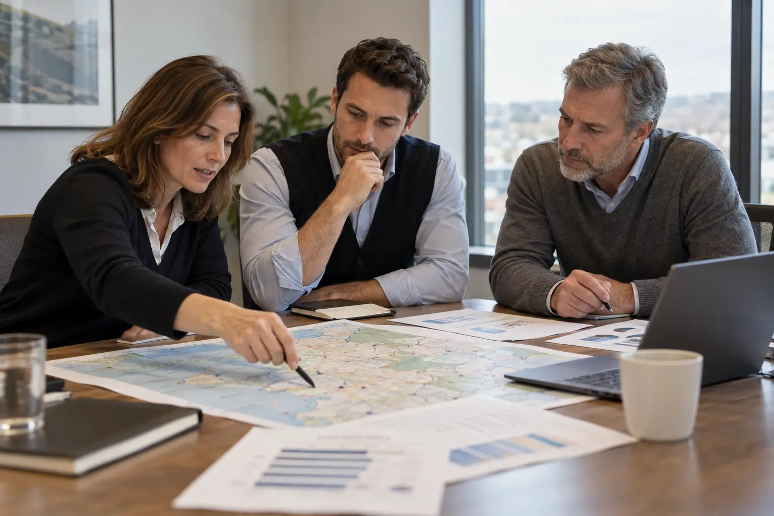 Private equity team reviewing a market map